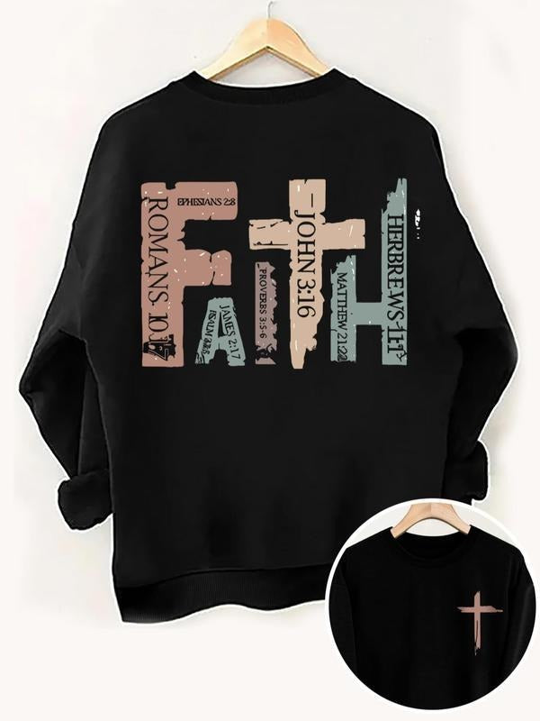 Women's Creative Letter Print Crew Neck Sweatshirt, Casual Long Sleeve Round Neck Pullover for Fall & Winter, Women's...