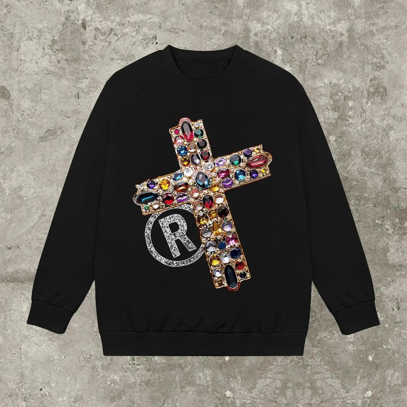 Women's Cross & Gemstone Print Crew Neck Sweatshirt, Casual Long Sleeve Round Neck Pullover, Women's Fall & Winter...