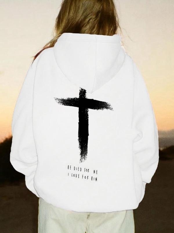 Women's Cross Print Hoodie, Fashion Casual Letter Print Hooded Sweatshirt for Daily Holiday Outdoor Wear, Women Clothing...