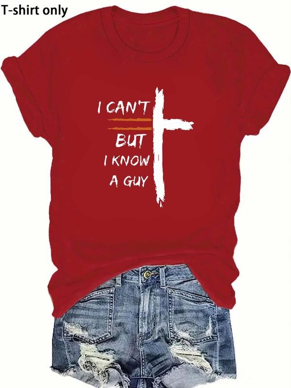 Women's Cross Print Round Neck Tee, Casual Short Sleeve Crew Neck T-Shirt for Summer, Fashion Women's Top for Daily Wear...