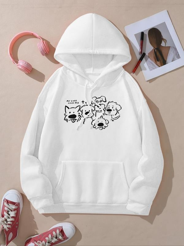 Women's Cute Dog & Letter Print Hoodie, Casual  Drawstring Kangaroo Pocket Hooded Sweatshirt for Daily Holiday Outdoor...