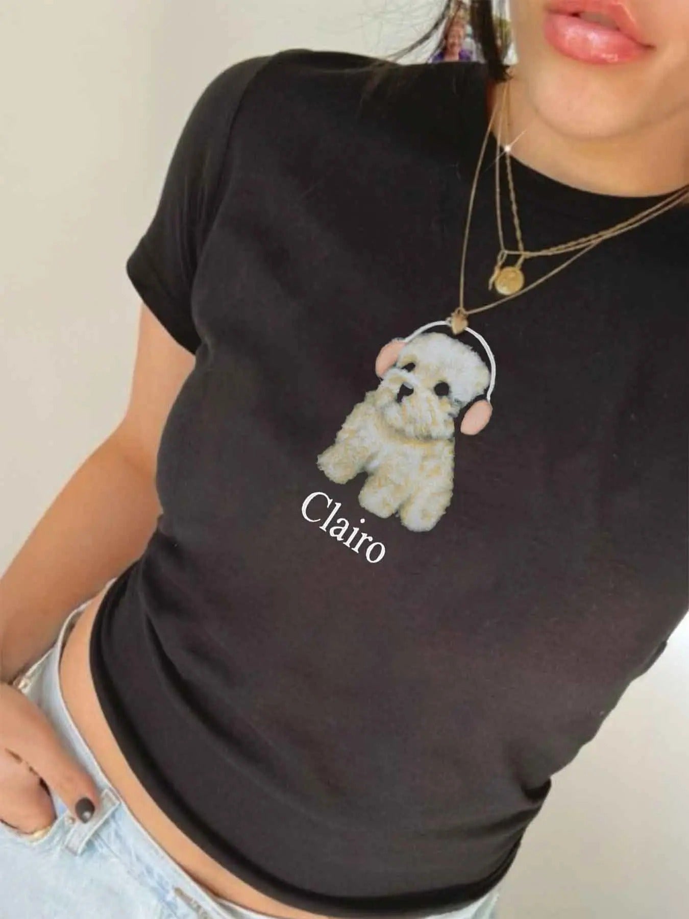 Women's Cute Dog & Letter Print Round Neck Tee, Trendy Casual Short Sleeve T-shirt for Daily Wear, Ladies Summer Wear...