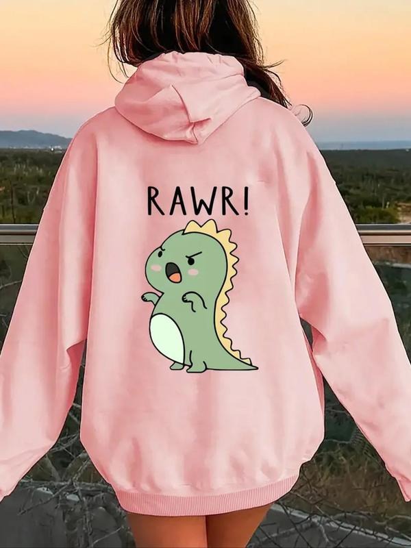 Women's Dinosaur & Letter Print Drawstring Hoodie, Fashion Casual Hooded Sweatshirt For Daily Holiday Outdoor Wear, Women...