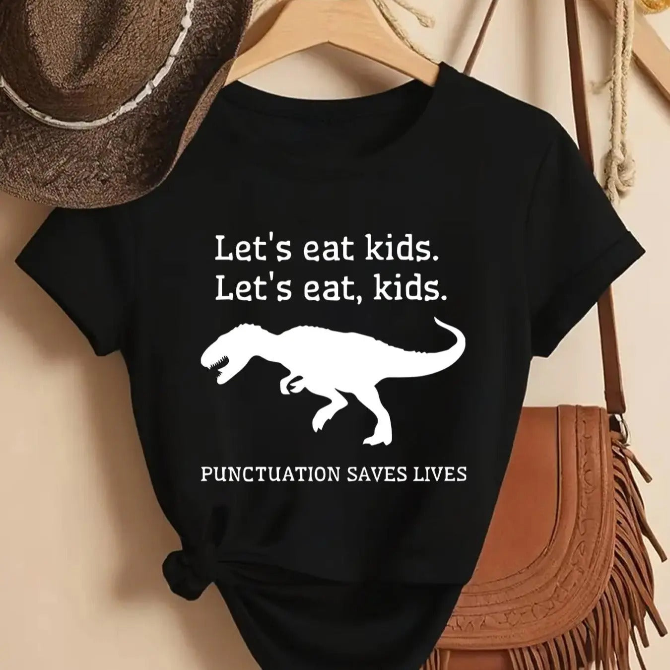 Women's Dinosaur & Letter Print Round Neck Tee, Fashion Casual Crew Neck T-shirt for Daily Outdoor Wear, Women's Clothing...