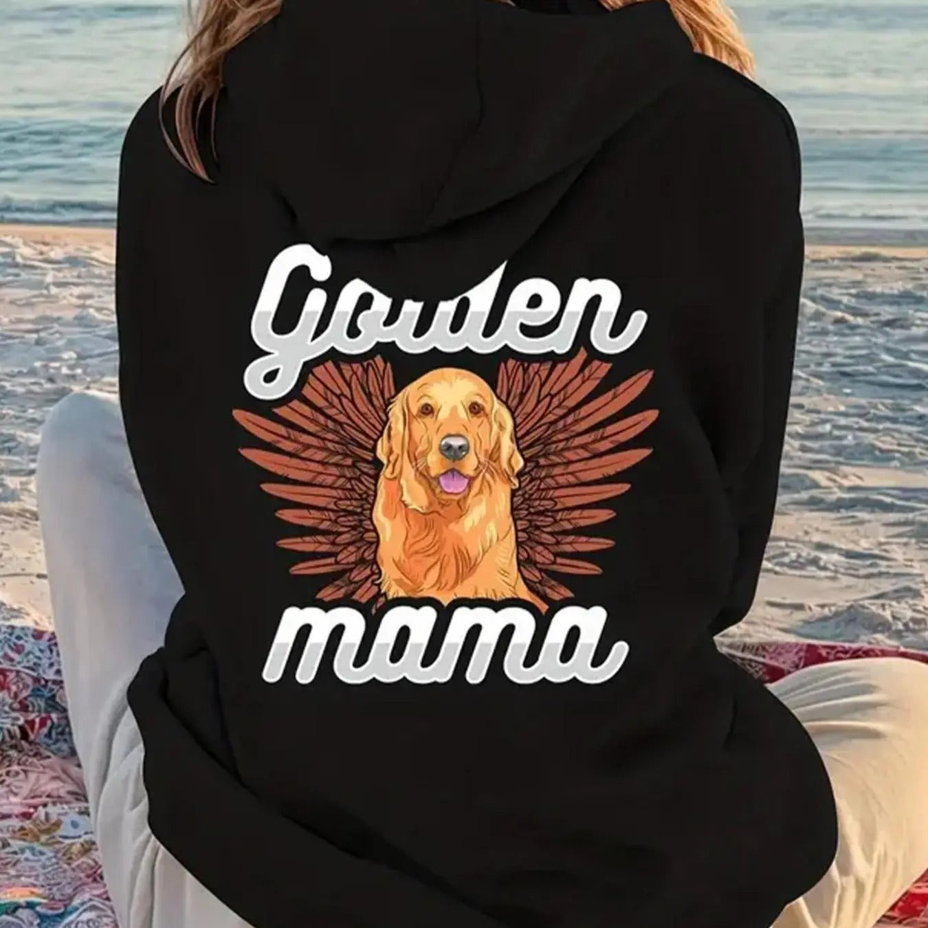 Women's Dog & Letter Print Drop Shoulder Hoodie, Fashion Casual Drawstring Pocket Hooded Sweatshirt for Daily Holiday...