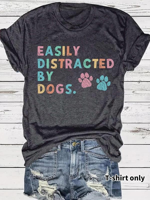 Women's Dog Paw Print Round Neck Tee, Casual Fashion Short Sleeve T-shirt for Summer, Women's Top for Daily Wear Hoodie,...