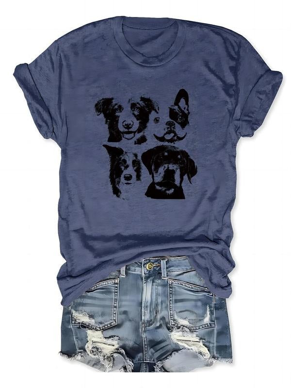 Women's Dog Print Round Neck Tee, Fashion Trendy Casual Short Sleeve Crew Neck T-Shirt for Daily Wear, Ladies All Seasons...