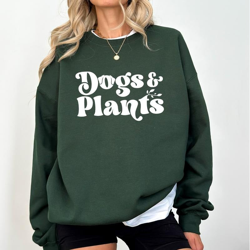 Women's Dogs and Plants Sweatshirt, Funny Plant Lady Tops, Dog Mom Crewneck, Plant Mama Sweater, Dog Lover Gift Ideas,...