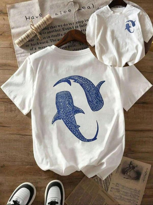 Women's Dolphin Print Round Neck Tee, Casual Short Sleeve Crew Neck T-Shirt for Summer, Fashion Women's Top for Daily...