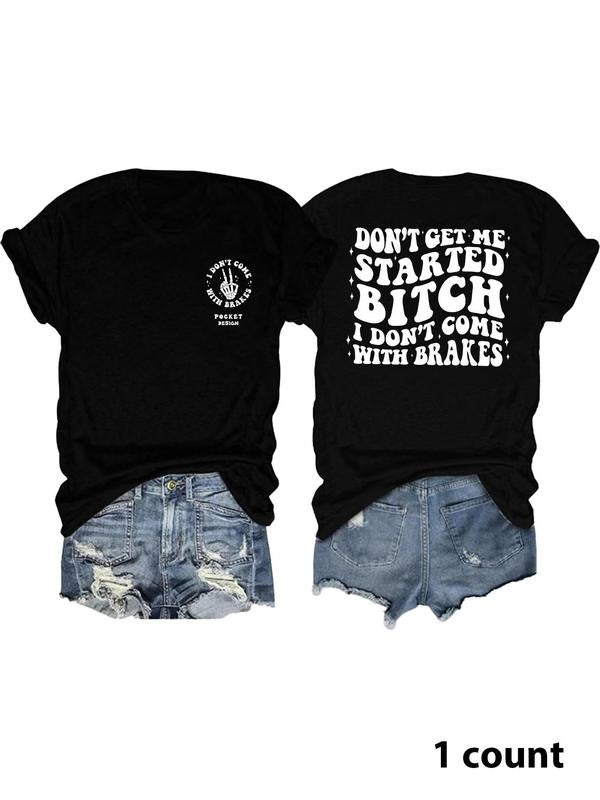 Women's Don't Get Me Started I Don't Come with Brakes Round Neck Graphic Tee, Vintage Trendy Casual Short Sleeve T-shirt...