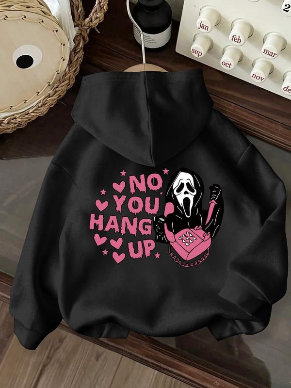 Women's Drawstring Hoodie with Skull Print, Comfortable and Stylish, Long Sleeve Loose-Fitting Sweatshirt for Fall &...