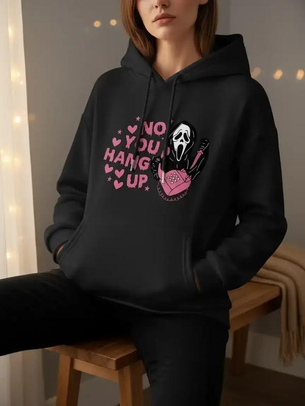 Women's Drawstring Hoodie with Skull Print, Comfortable and Stylish, Long Sleeve Loose-Fitting Sweatshirt for Fall &...