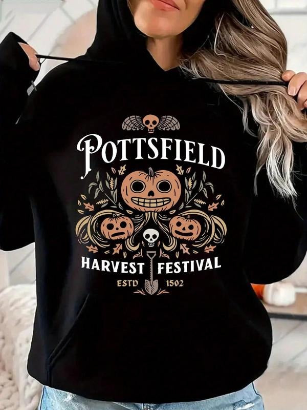 Women's Drop Shoulder Hoodie, Fashion Casual Letter Graphic Drawstring Pocket Hooded Sweatshirt for Daily Holiday Outdoor...