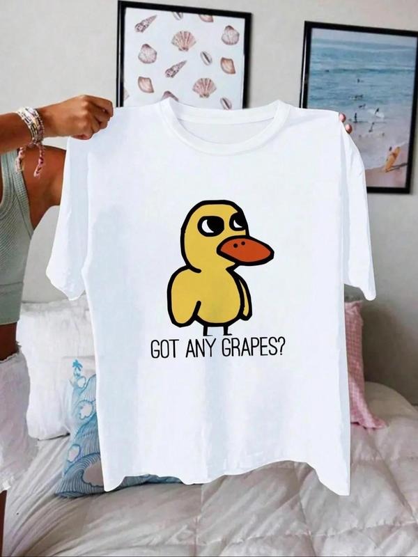 Women's Duck & Letter Print Round Neck Tee, Fashion Casual Crew Neck T-Shirt for Daily Holiday Vacation Outdoor Wear,...