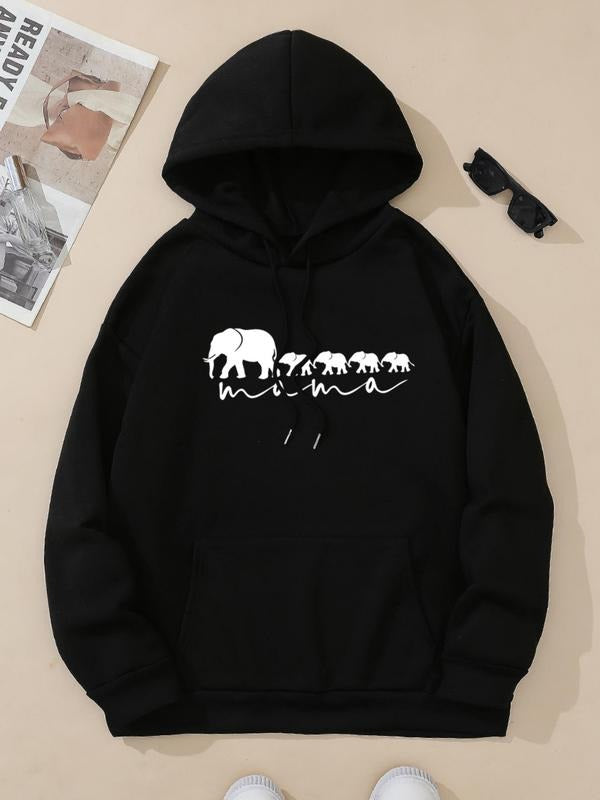 Women's Elephant Print Hoodie, Fashion Casual Hooded Sweatshirt for Daily Holiday Outdoor Wear, Women Clothing for Fall &...