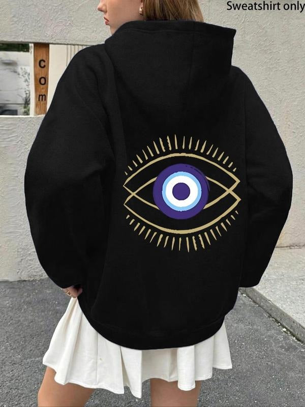 Women's Eye Print Drop Shoulder Hoodie, Fashion Casual Drawstring Kangaroo Pocket Hooded Sweatshirt for Daily Holiday...