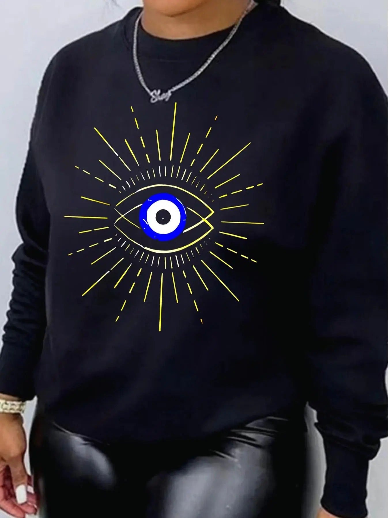 Women's Eye Print Round Neck Sweatshirt, Casual Long Sleeve Pullover for Fall & Winter, Women's Clothes for Daily Wear...