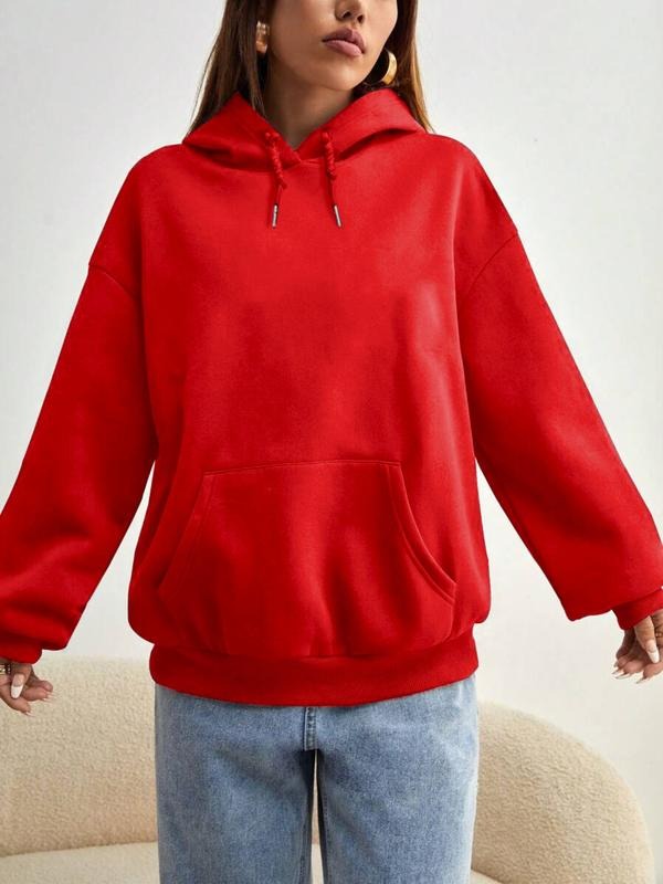 Women's Fall Winter Casual Loose-Fit Hoodie, Solid Color Drawstring Pullover Sweatshirt, Comfortable Thicken Fabric for...