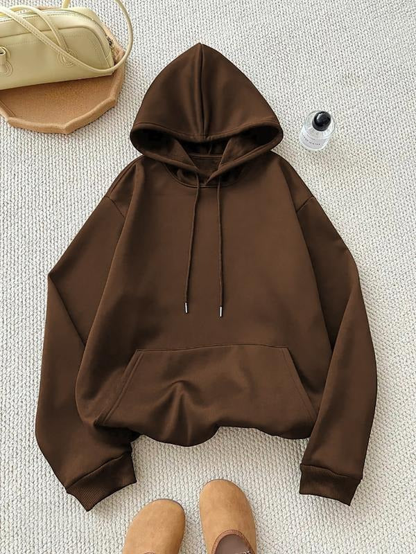 Women's Fall Winter Casual Loose-Fit Hoodie, Solid Color Drawstring Pullover Sweatshirt, Comfortable Thicken Fabric for...