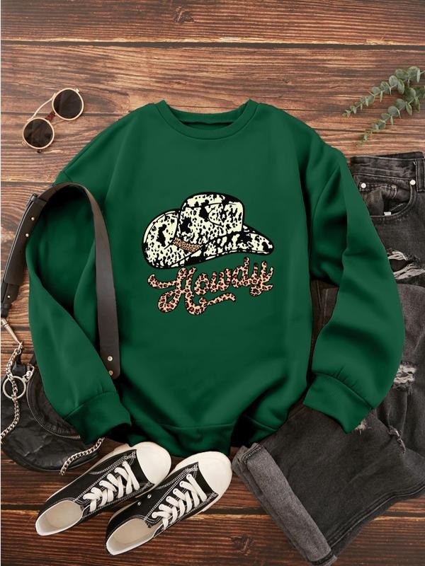 Women's Fashion Leopard & Letter Graphic Drop Shoulder Sweatshirts, Regular Fit Long Sleeve Round Neck Pullover Top, Fall...