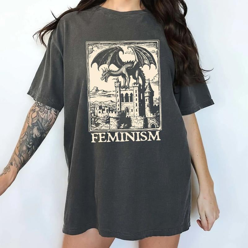 Feminism Dragon Fantasy Shirt Comfort Colors Vintage Dragon Feminist Rights Tops Girl'S Power T-Shirts, Hoodie, Sweatshirt