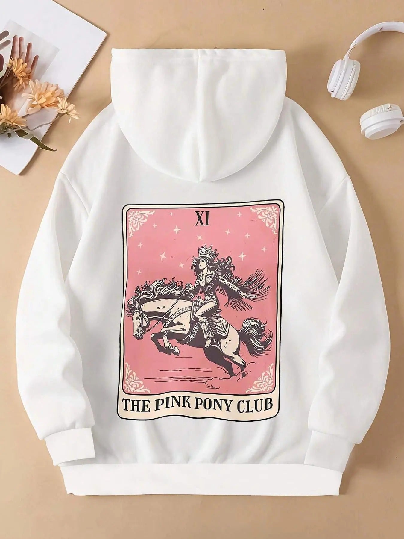 Women's Figure & Horse Print Drop Shoulder Hoodie, Fashion Casual Drawstring Pocket Hooded Sweatshirt for Daily Holiday...