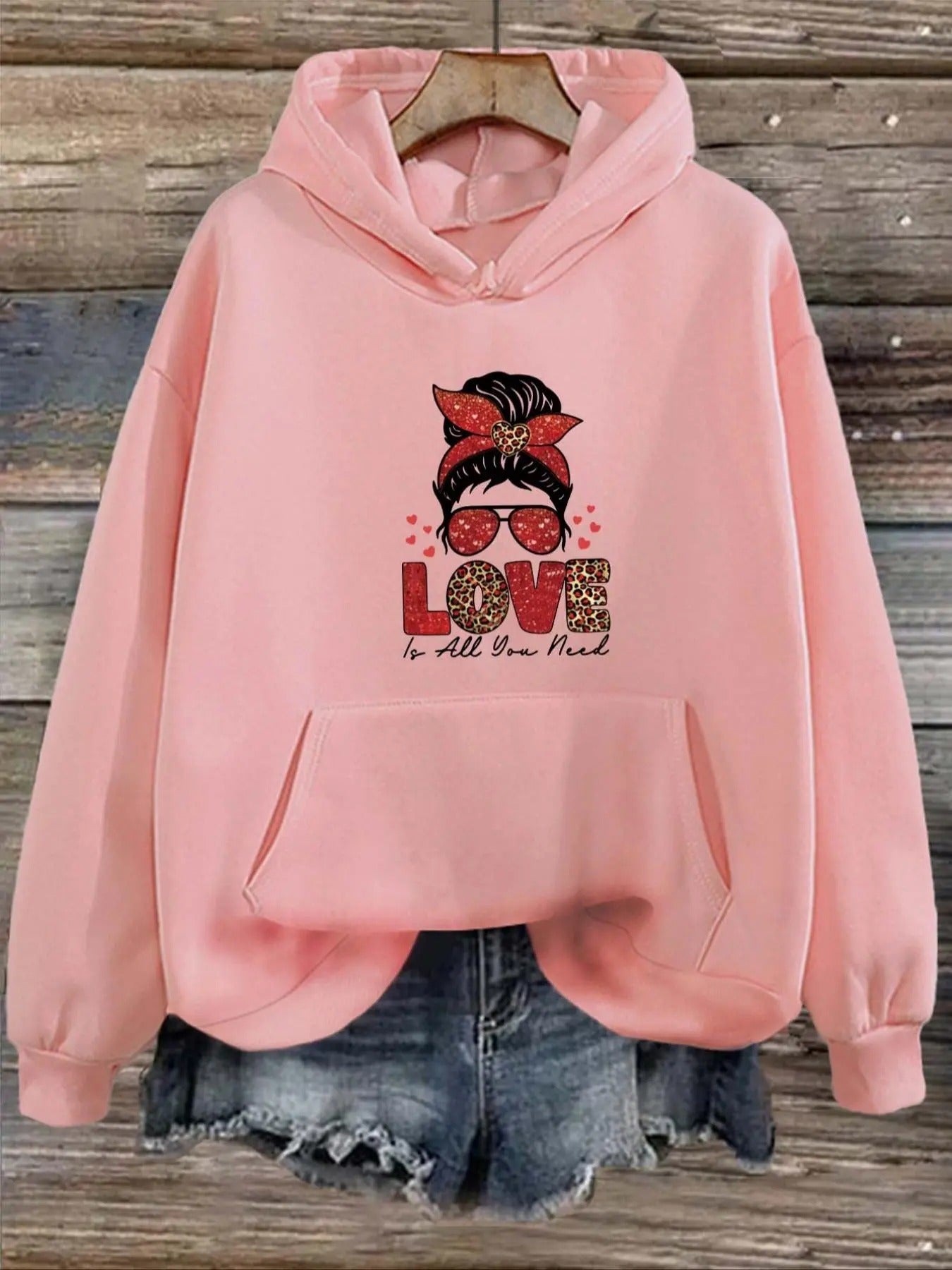 Women's Figure & Letter Print Drop Shoulder Hoodie, Casual Drawstring Kangaroo Pocket Hooded Sweatshirt, Ladies Clothes...