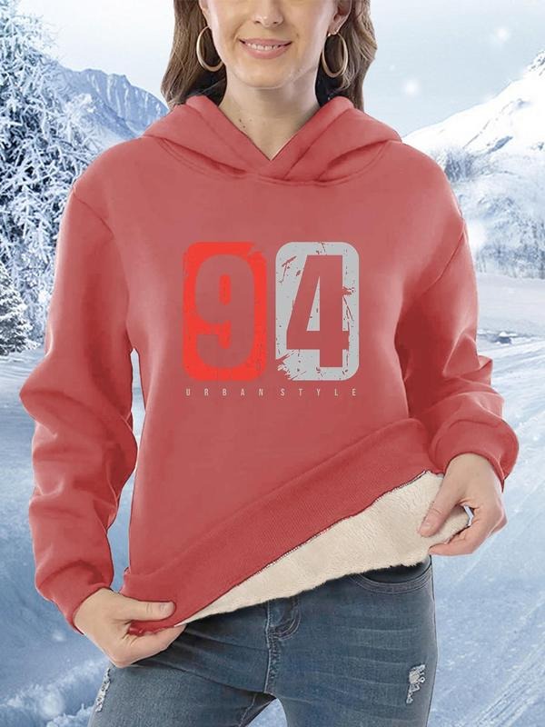Women's Figure & Letter Print Drop Shoulder Hoodie, Fashion Casual Long Sleeve Hooded Sweatshirt for Daily Outdoor Wear,...