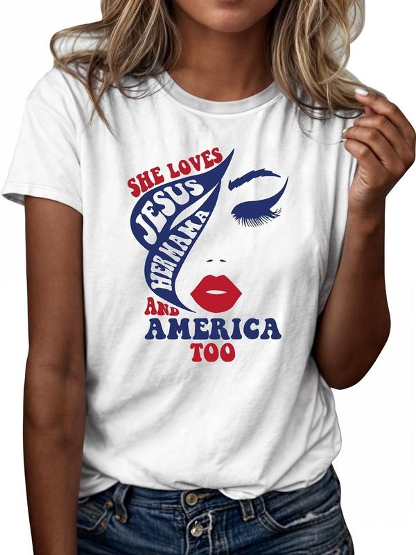 Women's Figure & Letter Print Round Neck Tee, Casual Short Sleeve T-shirt for Daily Wear, Ladies All Seasons Outfit...