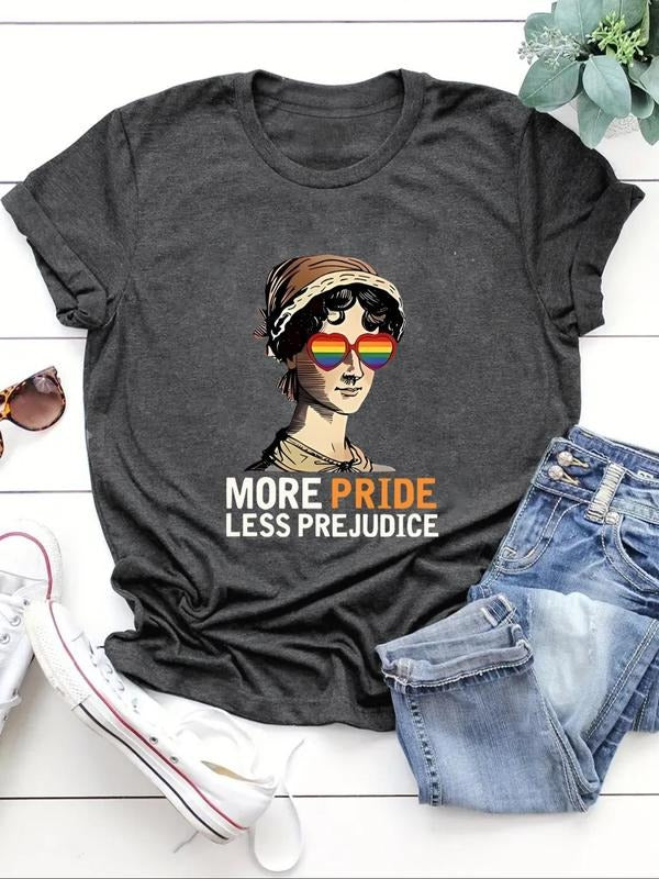 Women's Figure & Letter Print Round Neck Tee, Fashion Casual Short Sleeve T-shirt for Daily Holiday Vacation Outdoor...