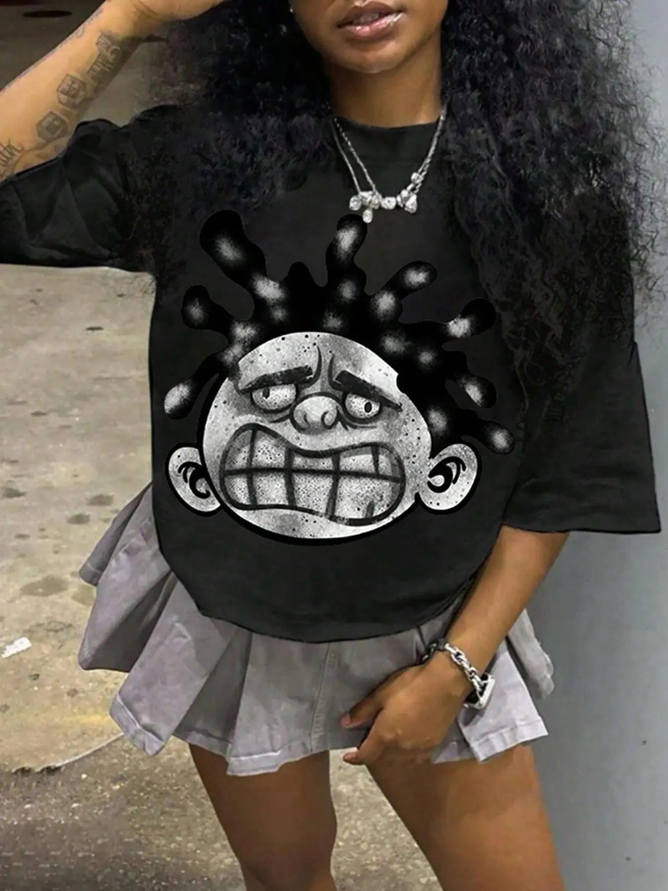 Figure Face Print Round Neck Casual Short Sleeve Daily Summer Clothes T-Shirts, Hoodie, Sweatshirt