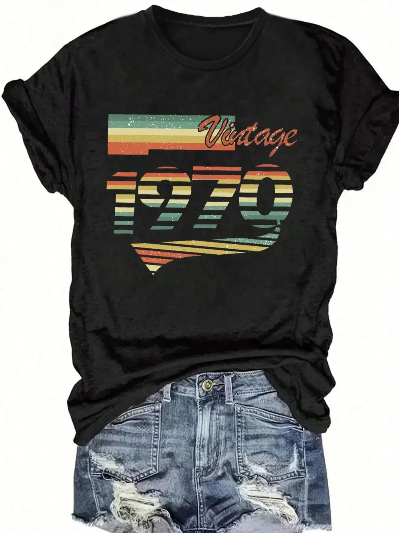 Women's Figure Print Round Neck Graphic Tee, Vintage Trendy Casual Short Sleeve T-shirt For Daily Wear, Ladies All-match...