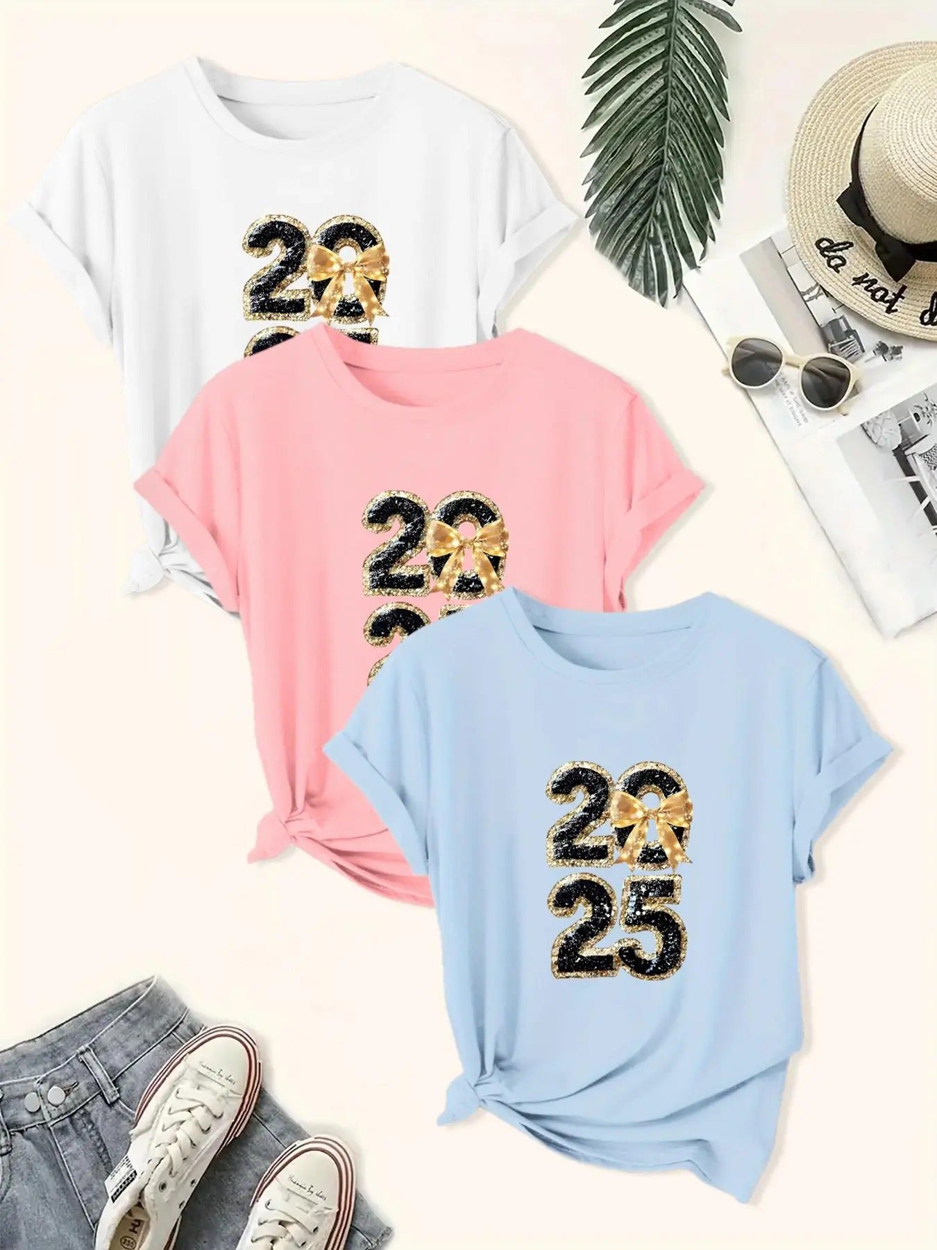 Women's Figure Print Round Neck Tee, Casual Short Sleeve Crew Neck T-shirt for Daily Wear, Ladies Clothes for All Seasons...