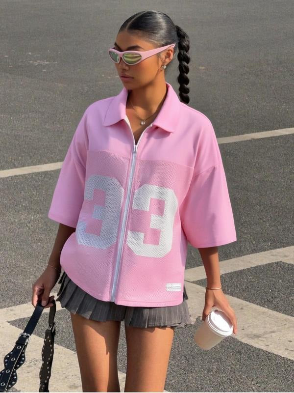 Women's Figure Print Zip Up Shirt, Casual Top for Summer, Ladies Clothes for Daily Wear Hoodie, Sweatshirt | HypeCrazeTee.com