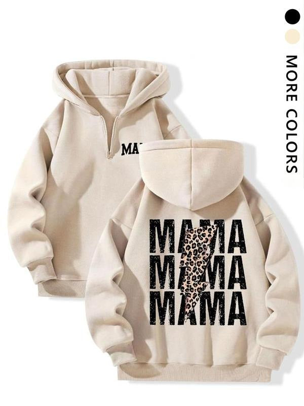 Women's Fitted Hoodie Sweatshirt, Fall & Winter Outdoor Sports Wear, Cartoon Letter Pattern Design, Perfect Gift for Mom...
