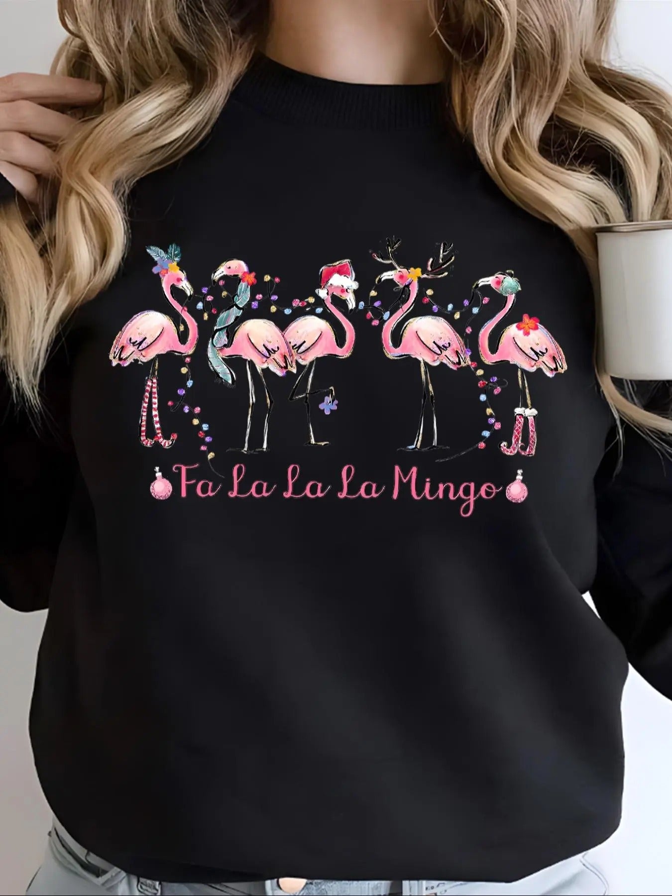 Women's Flamingo Print Crew Neck Pullover, Casual Fashion Long Sleeve Sweatshirt for Daily Holiday Outdoor Wear, Women...