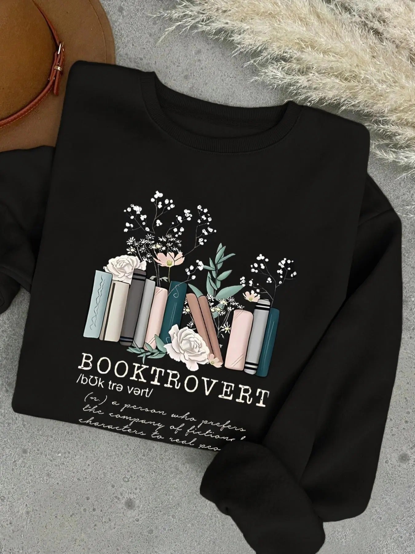 Women's Floral & Book Print Round Neck Sweatshirt, Fashion Casual Crew Neck Long Sleeve Pullover for Daily Wear, Ladies...