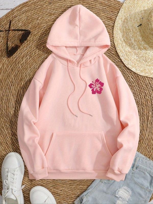 Women's Floral & Figure Print Drop Shoulder Hoodie, Fashion Casual Drawstring Pocket Hooded Sweatshirt for Daily Holiday...
