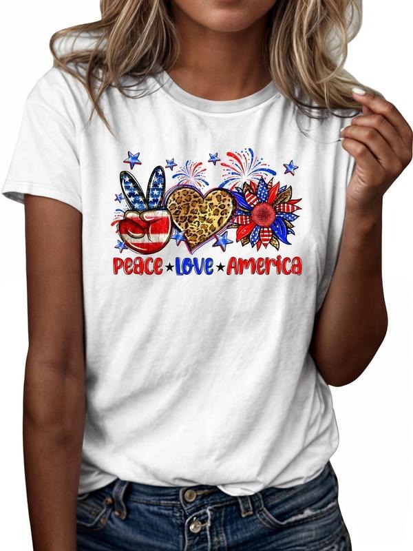 Women's Floral & Heart Print Round Neck Graphic Tee, Vintage Trendy Casual Short Sleeve T-shirt For Daily Wear, Ladies...