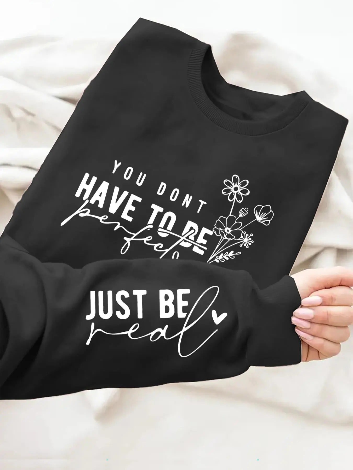 Women's Floral & Letter & Heart Print Round Neck Sweatshirt, Casual Long Sleeve Crew Neck Pullover for Daily Wear, Ladies...