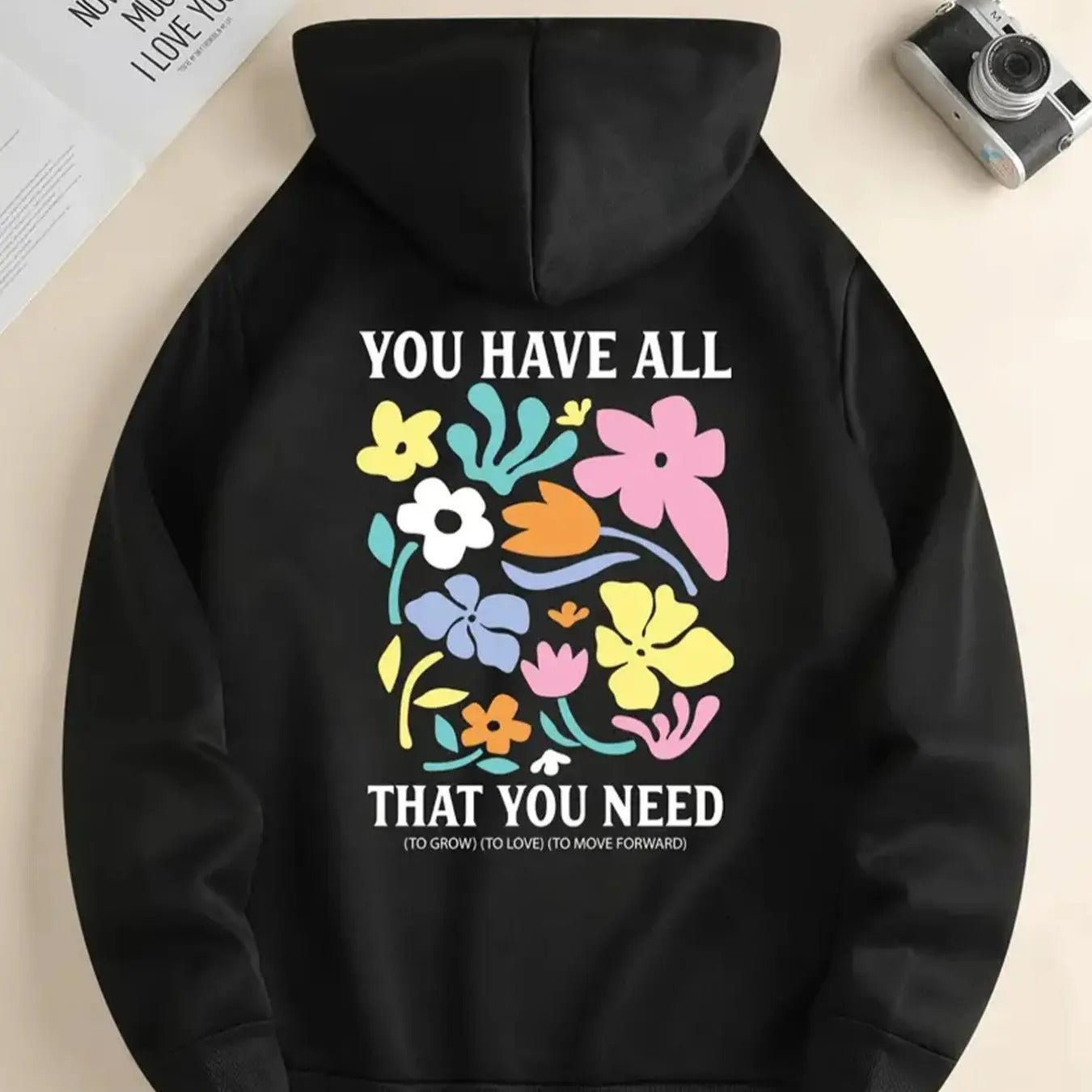 Women's Floral & Letter Print Drawstring Hoodie, Fashion Casual Hooded Sweatshirt for Daily Holiday Outdoor Wear, Women...