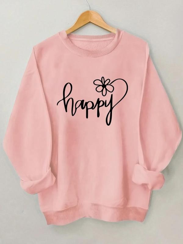 Women's Floral & Letter Print Drop Shoulder Sweatshirt, Casual Long Sleeve Round Neck Pullover for Fall & Winter, Women's...