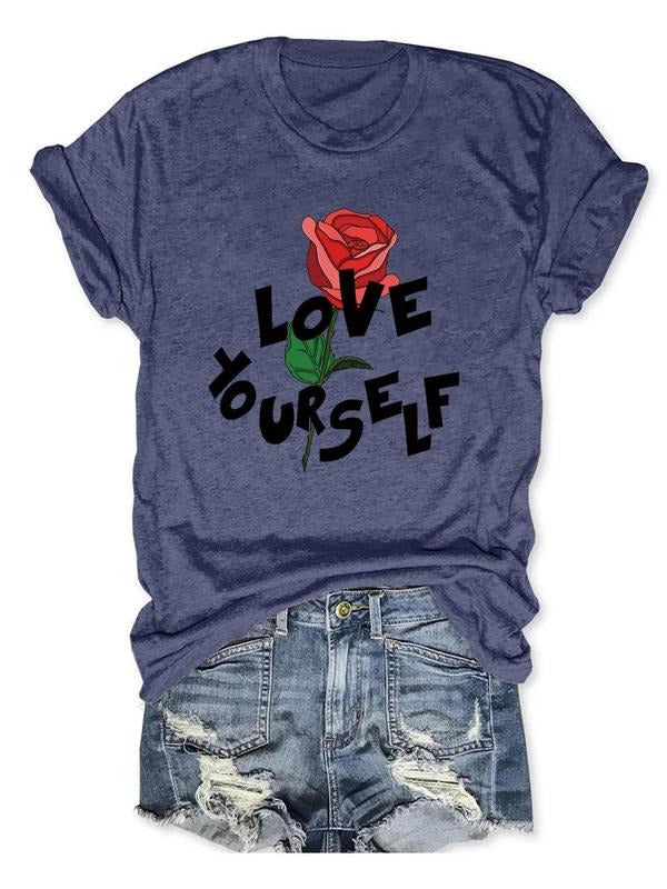 Women's Floral & Letter Print Round Neck Graphic Tee, Vintage Trendy Casual Short Sleeve T-shirt For Daily Wear, Ladies...