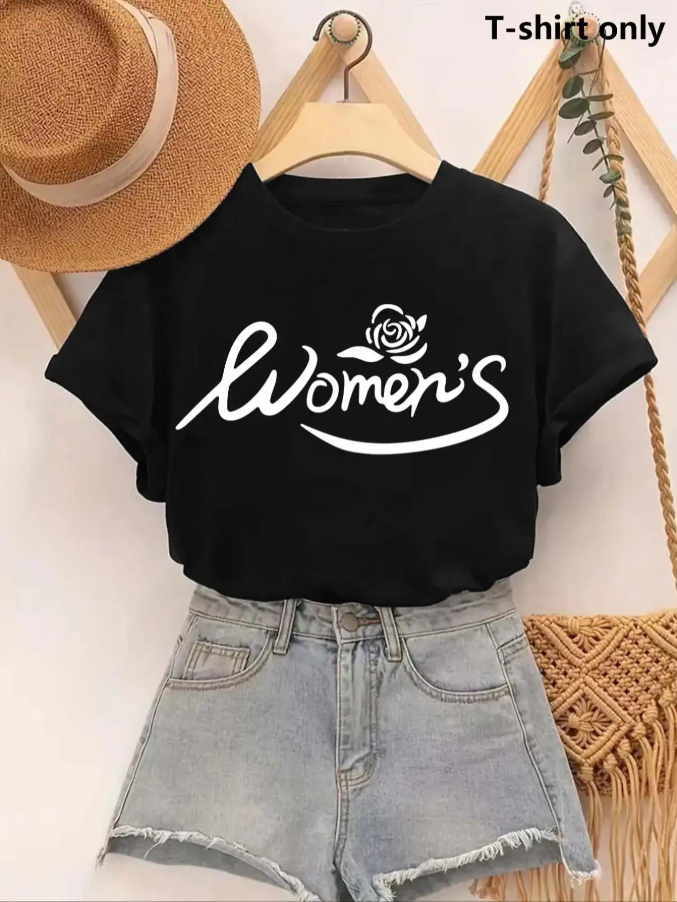 Women's Floral & Letter Print Round Neck Graphic Tee, Vintage Trendy Casual Short Sleeve T-shirt for Daily Wear, Ladies...