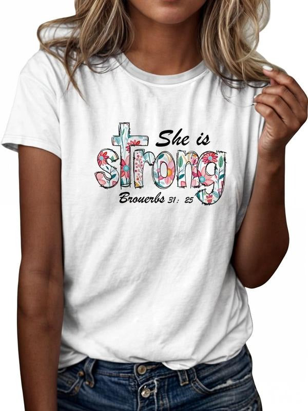 Women's Floral & Letter Print Round Neck Graphic Tee, Vintage Trendy Casual Short Sleeve T-shirt for Daily Wear, Ladies...