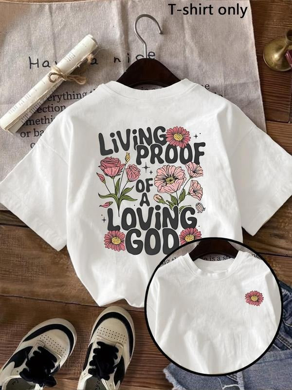 Women's Floral & Letter Print Round Neck Graphic Tee, Vintage Trendy Casual Short Sleeve T-shirt for Daily Wear, Ladies...