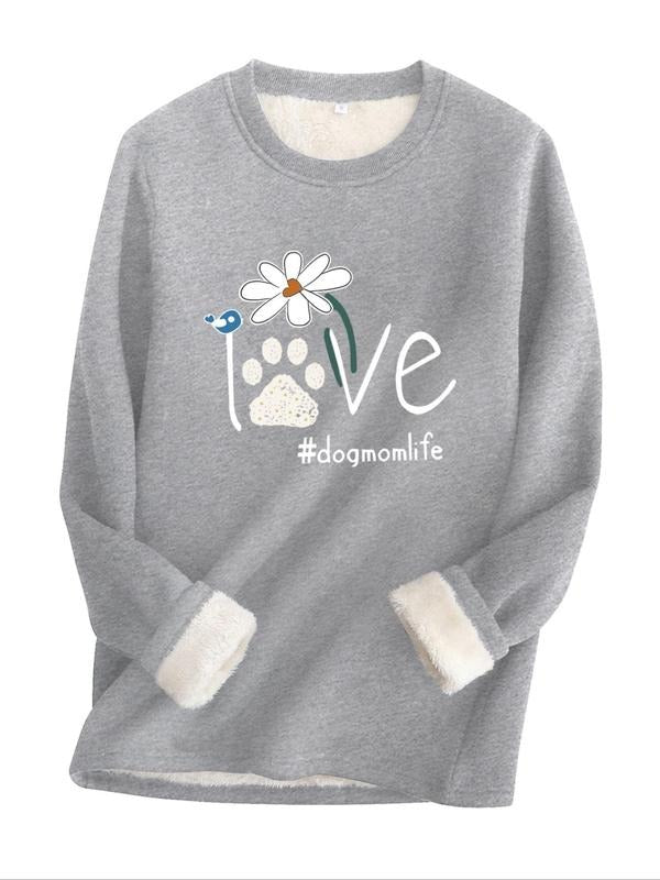 Women's Floral & Letter Print Round Neck Sweatshirt, Casual Long Sleeve Pullover for Fall & Winter, Women's Clothes for...