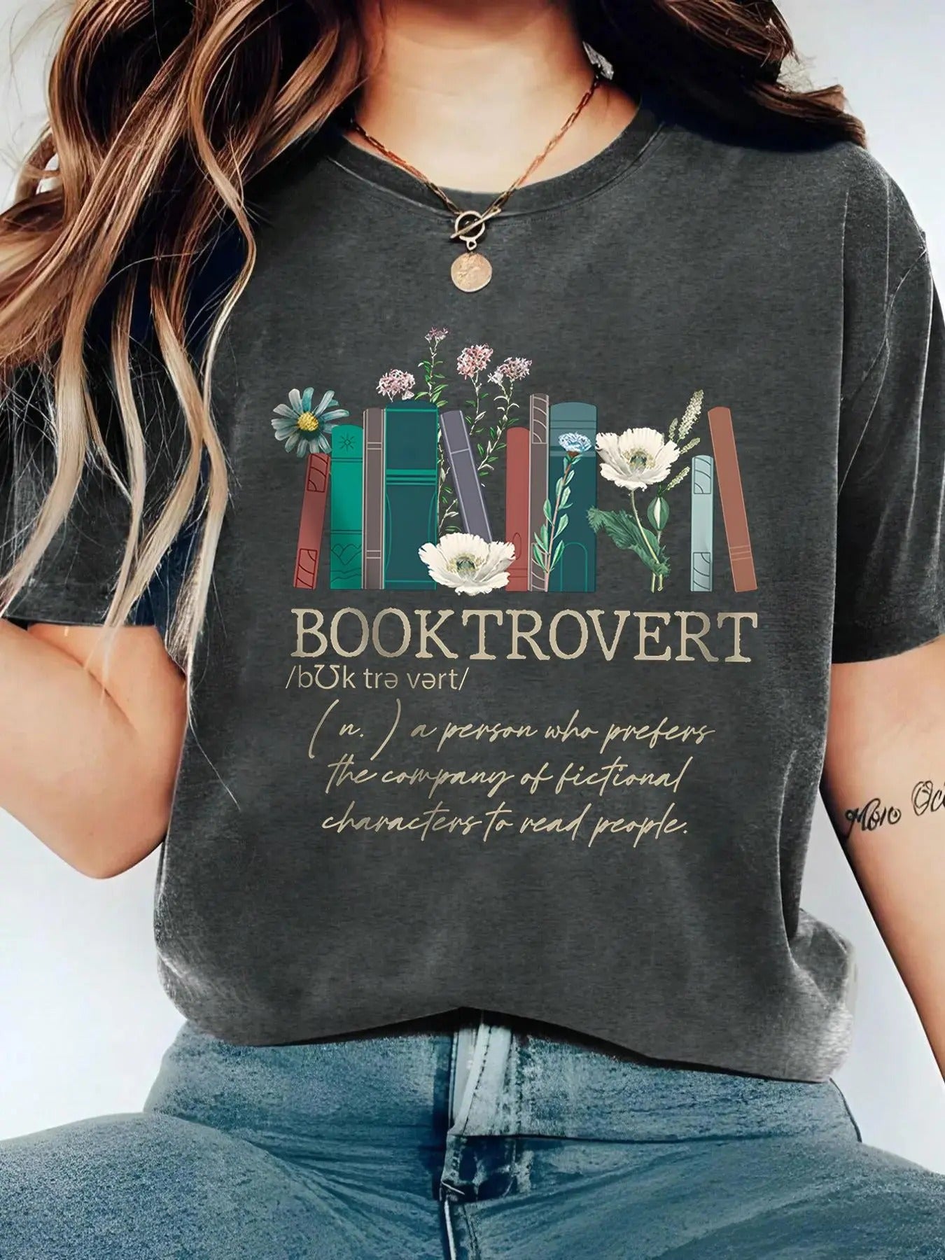 Women's Floral & Letter Print Round Neck Tee, Vintage Trendy Casual Short Sleeve T-shirt for Daily Wear, Ladies Spring &...
