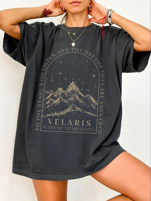 Women's Floral & Letter Print Round Neck Tee, Vintage Trendy Casual Short Sleeve T-shirt for Daily Wear, Ladies Summer...