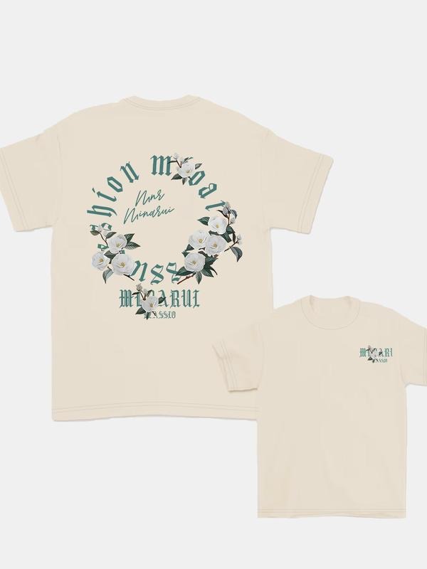 Women's Floral & Letter Print Round Neck Tee, Vintage Trendy Casual Short Sleeve T-shirt for Daily Wear, Ladies Summer,...